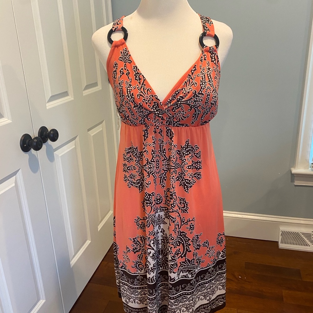 Studio West Coral and Black Patterned Dress